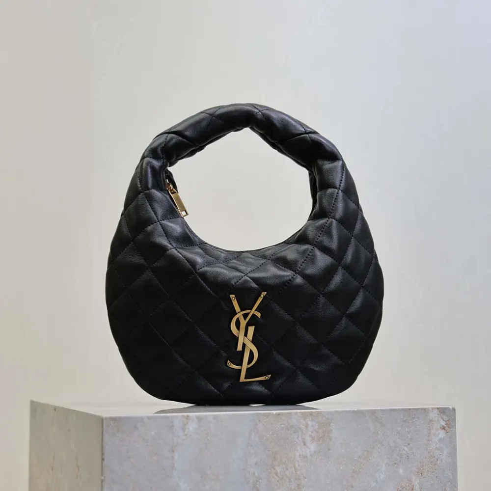 Close-up of gold YSL logo hardware on Icarino Quilted Nappa bag