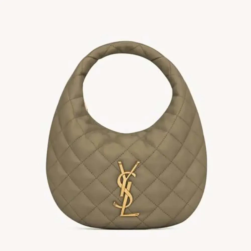 Front view of Saint Laurent YSL Women Icarino In Quilted Nappa-Dark Green bag