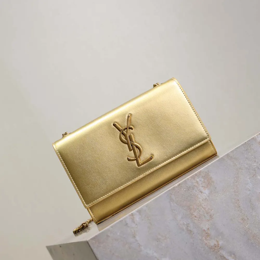 Saint Laurent YSL Women Kate Small In Metallic Leather-Gold - image 4