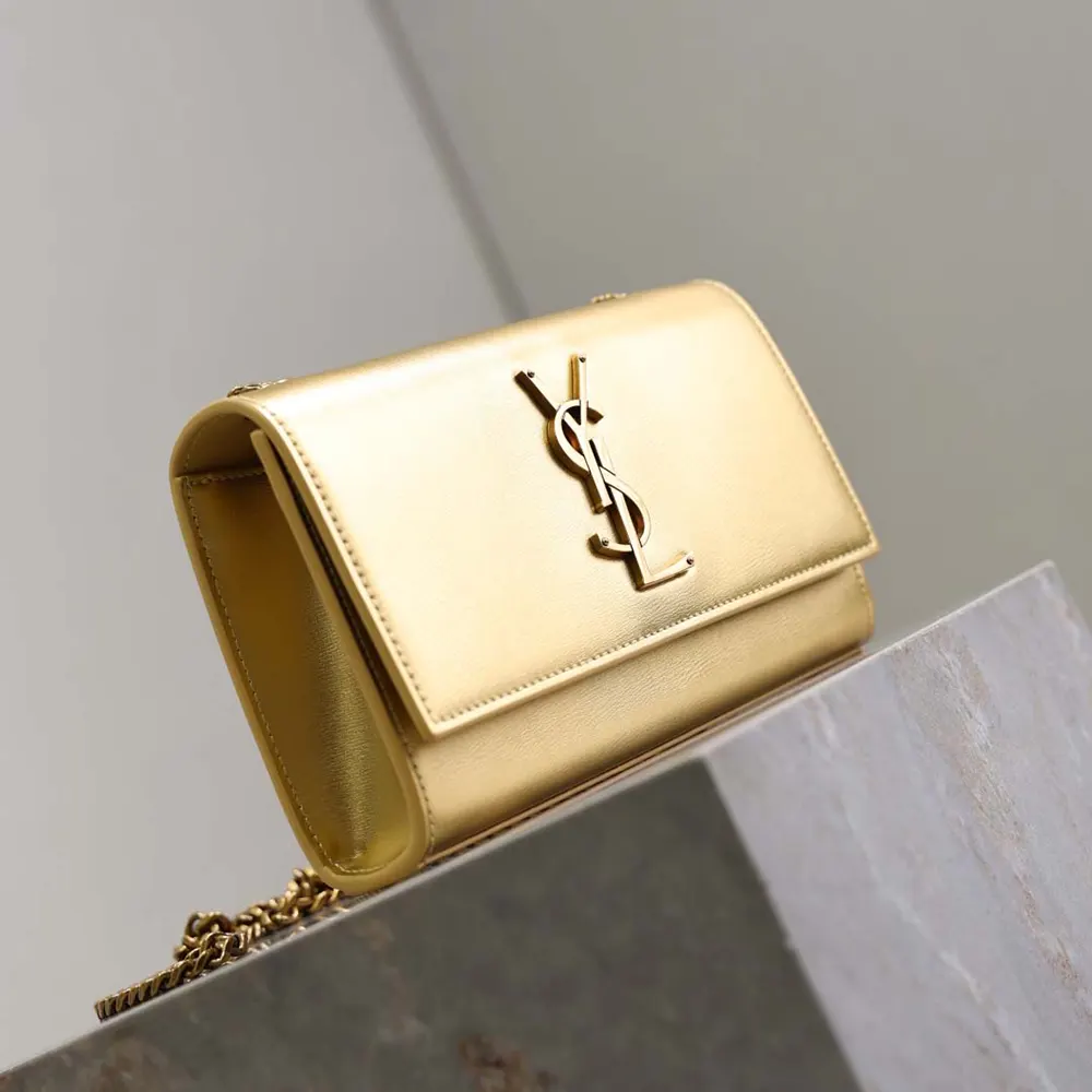 Saint Laurent YSL Women Kate Small In Metallic Leather-Gold - image 5