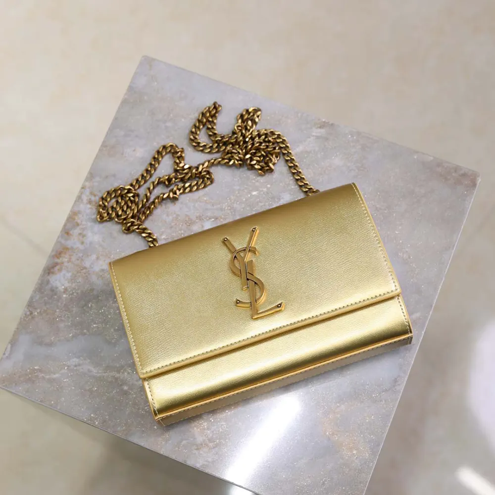 Saint Laurent YSL Women Kate Small In Metallic Leather-Gold - image 6