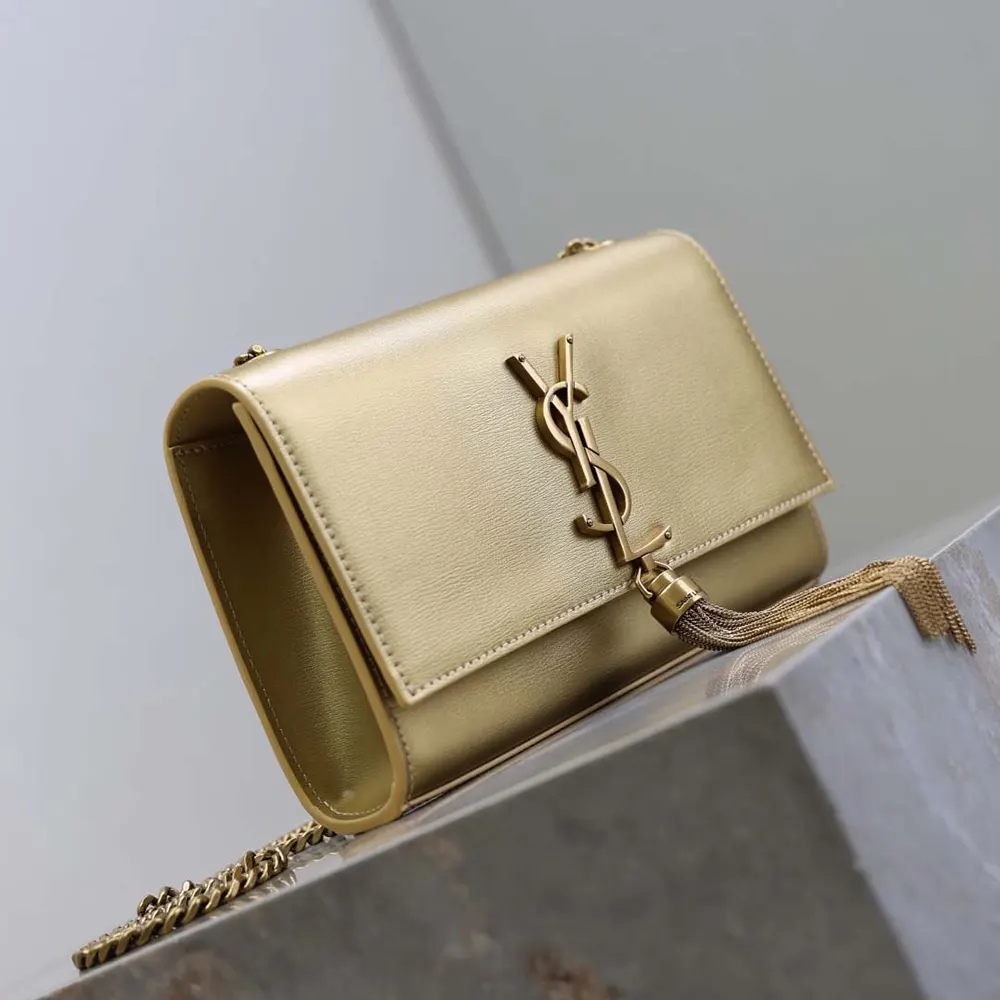 Saint Laurent YSL Women Kate Small Tassel In Metallic Leather-Gold - image 5