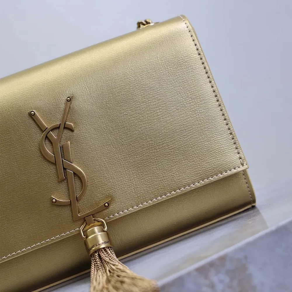 Saint Laurent YSL Women Kate Small Tassel In Metallic Leather-Gold - image 9