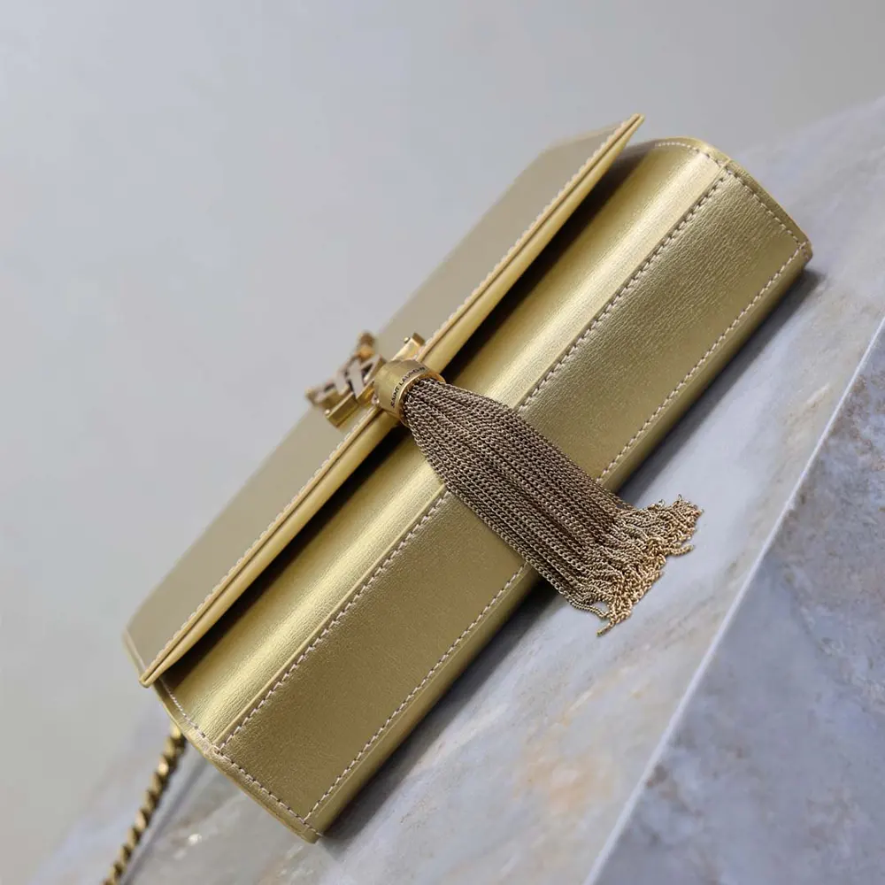 Saint Laurent YSL Women Kate Small Tassel In Metallic Leather-Gold - image 7