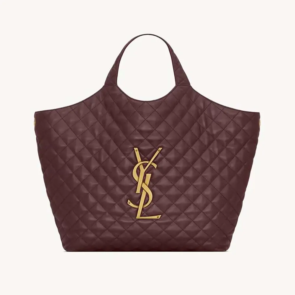 Front view of Saint Laurent YSL Women Large Icare Quilted Nappa Lambskin-Maroon