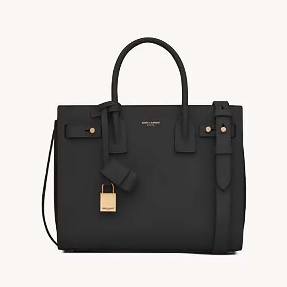 Front view of Saint Laurent YSL Women Nano Sac De Jour In Supple Grained Leather-Black