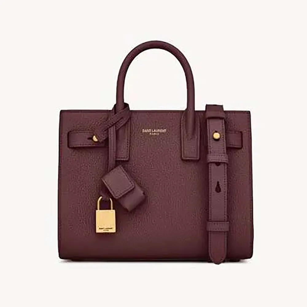 Front view of Saint Laurent YSL Women Nano Sac De Jour in maroon leather