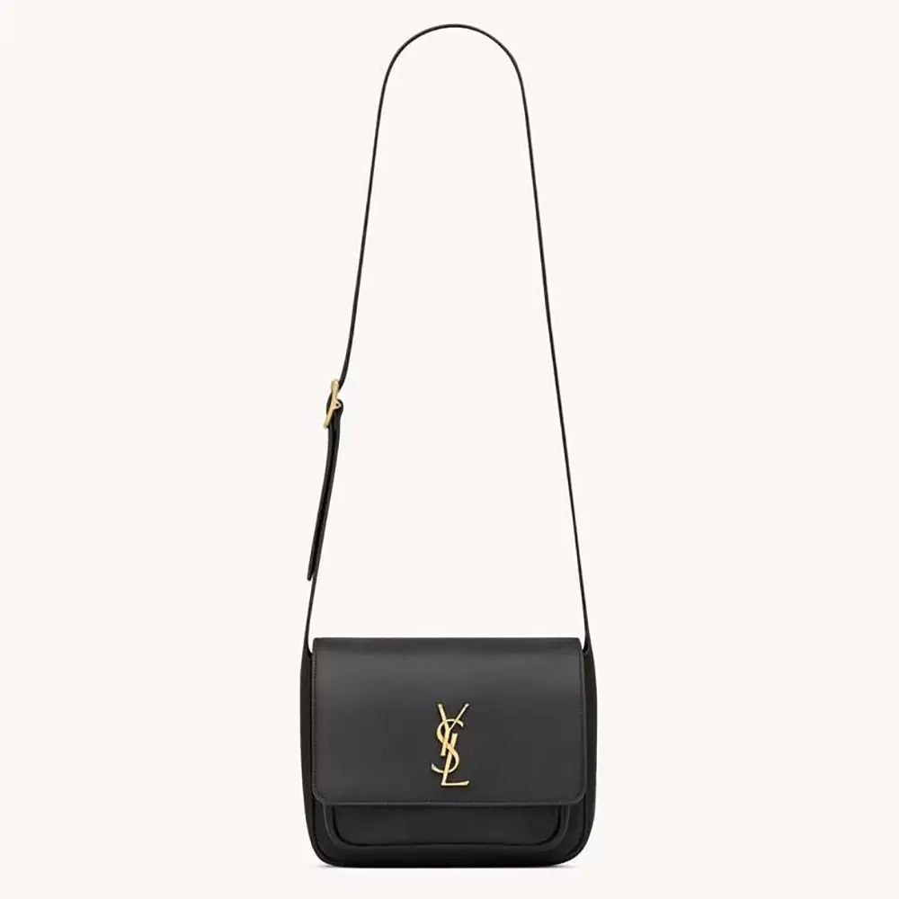 Front view of Saint Laurent YSL Women Niki Satchel In Leather-Black showing YSL logo