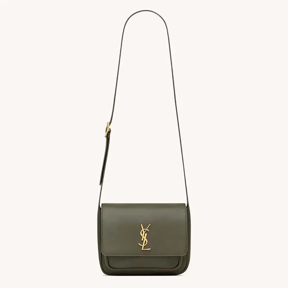 Front view of Saint Laurent YSL Women Niki Satchel In Leather-Dark Green