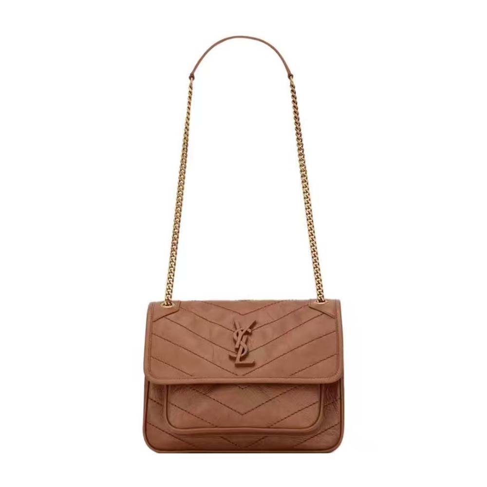 Front view of Saint Laurent YSL Women Niki Small in vintage brown leather