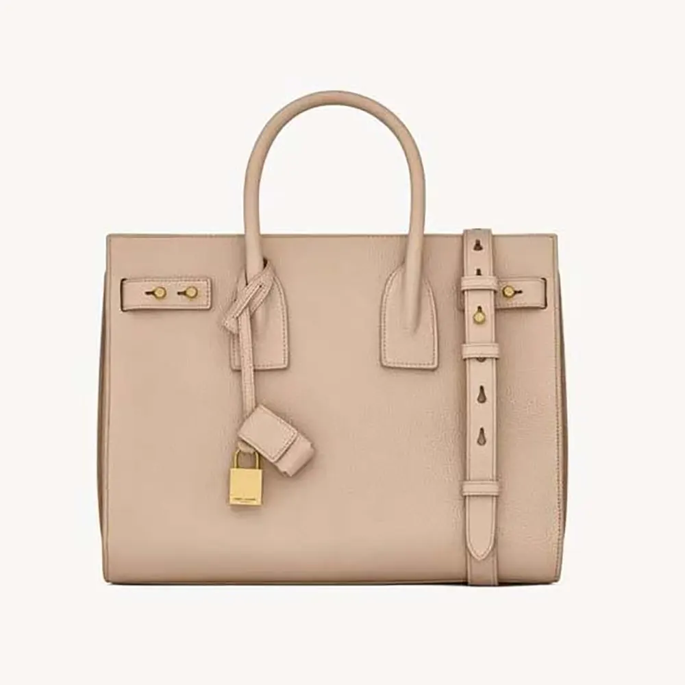 Front view of Saint Laurent YSL Women Small Sac De Jour In Supple Grained Leather-Beige