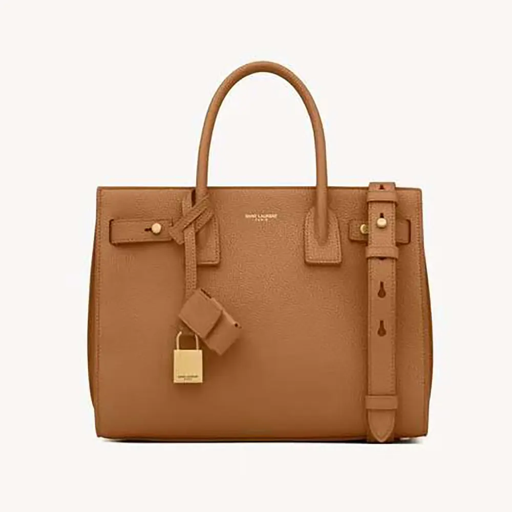 Front angle of Saint Laurent YSL Women Baby Sac De Jour In Supple Grained Leather-Brown