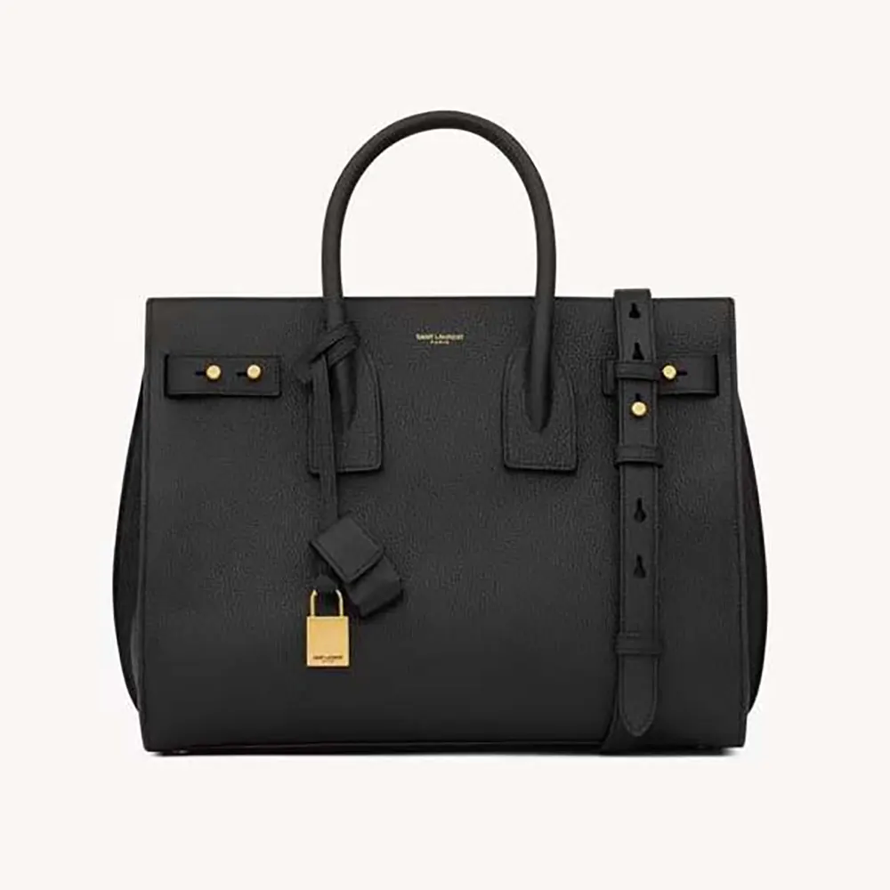 Front view of Saint Laurent YSL Women Small Sac De Jour In Supple Grained Leather-Black