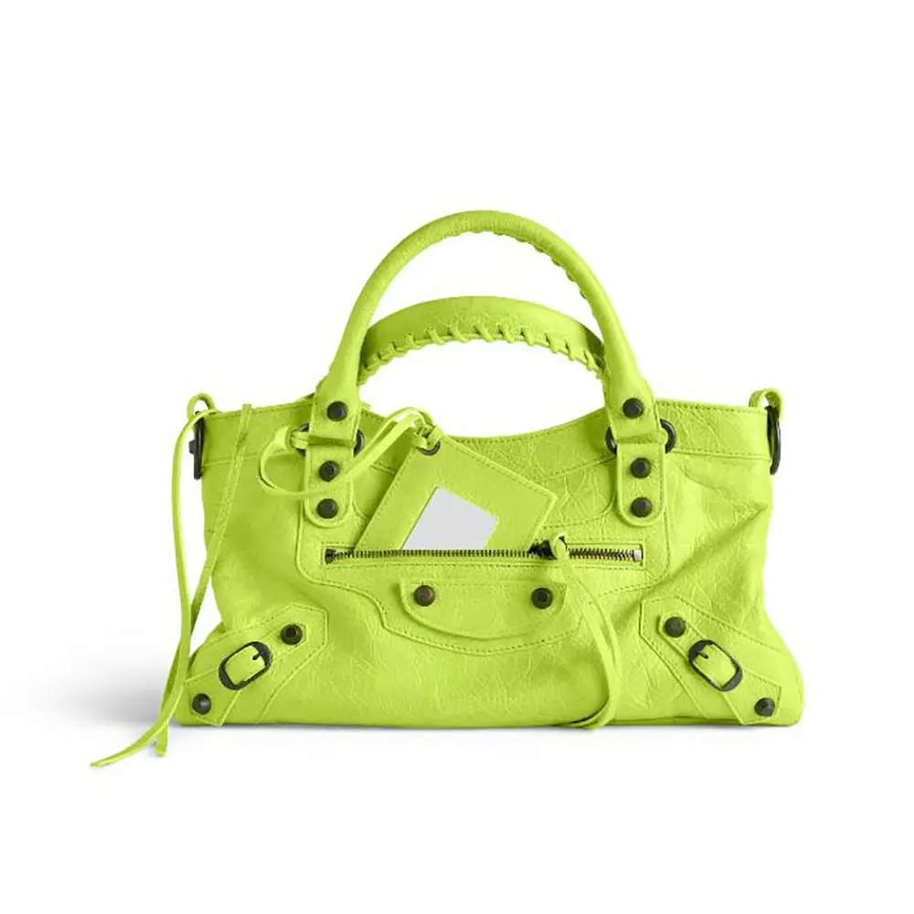 Front view of Balenciaga Women Le City First Bag in granny green lambskin