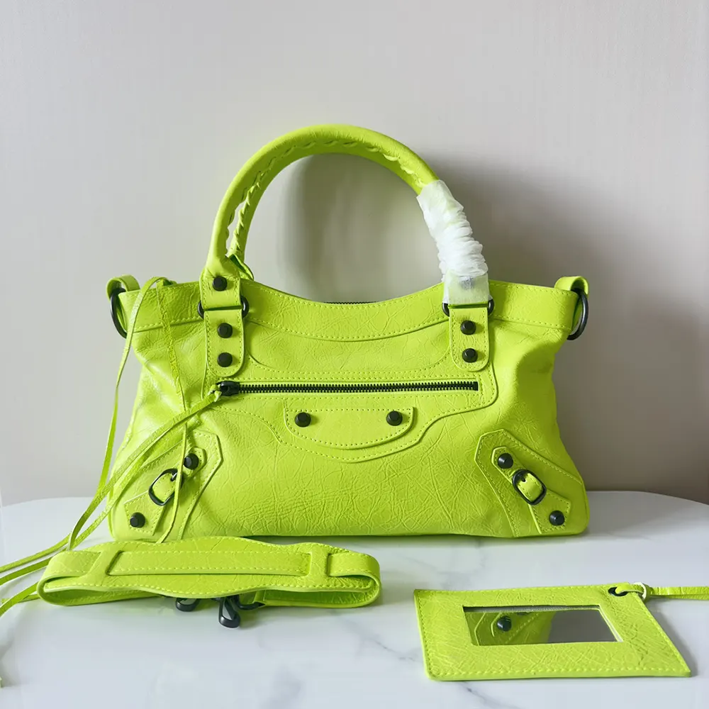Close-up of silver hardware and signature logo on Balenciaga bag