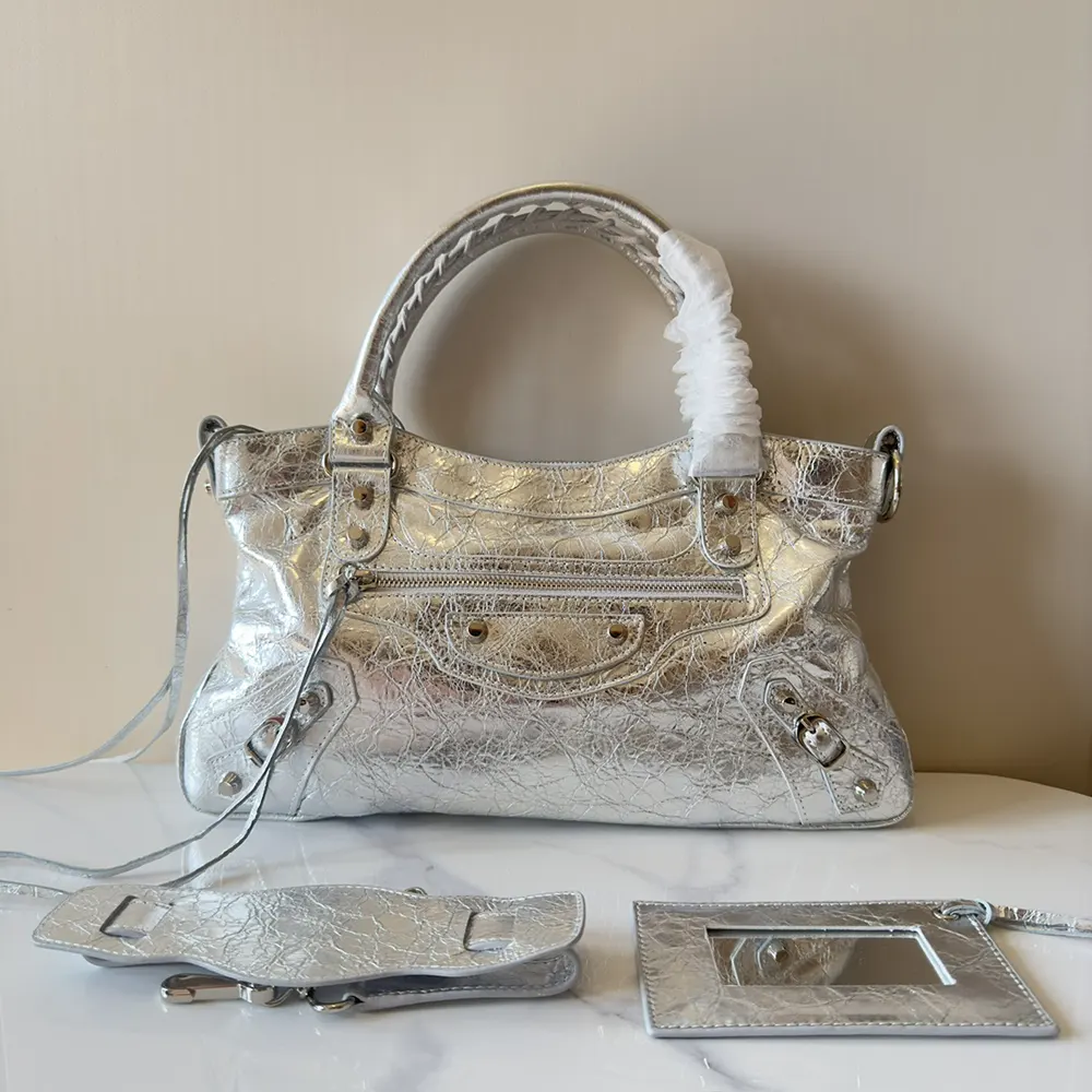 Close-up detail of silver hardware on Balenciaga Women Le City First Bag