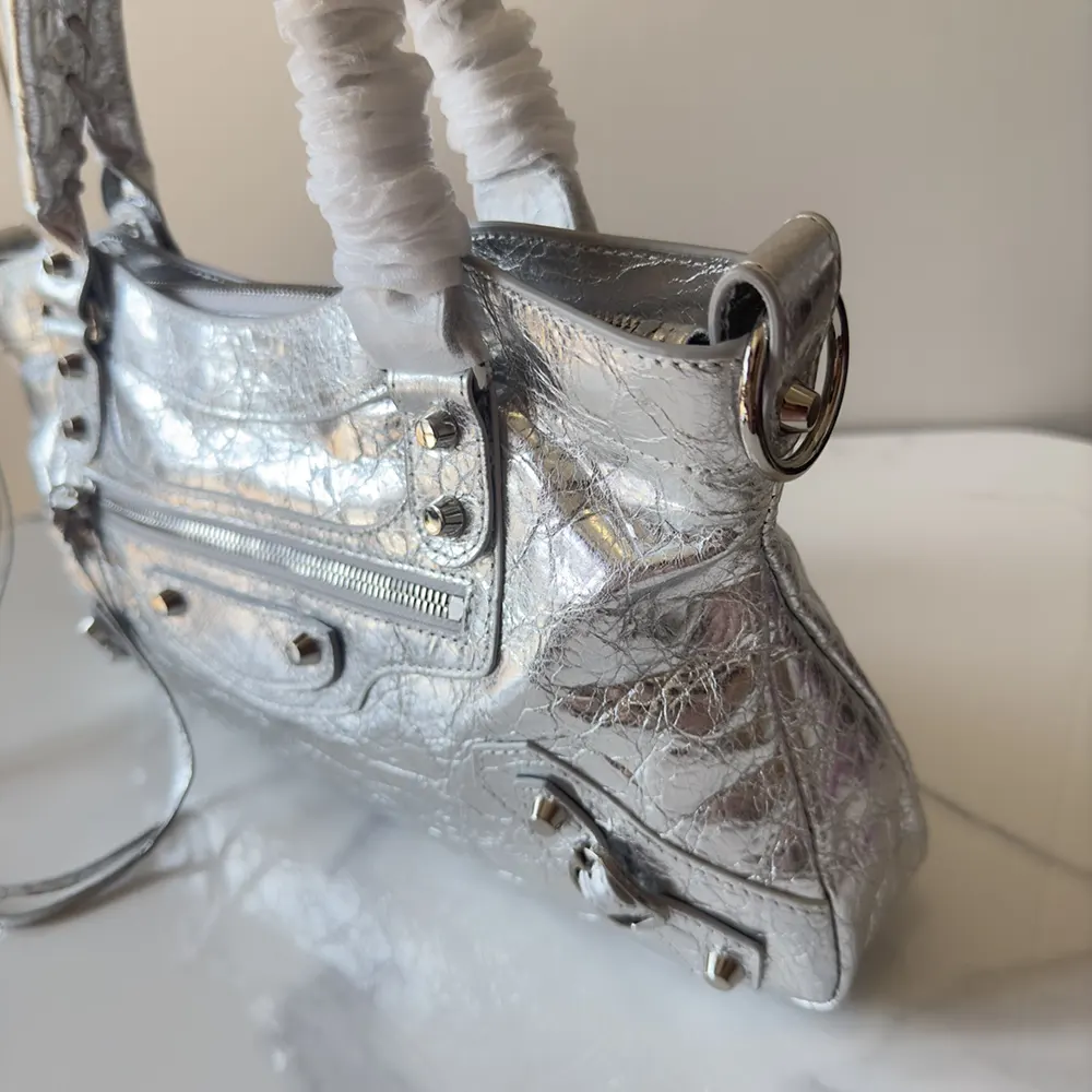 Balenciaga Women Le City First Bag In Silver Metallized Arena Lambskin - image 7
