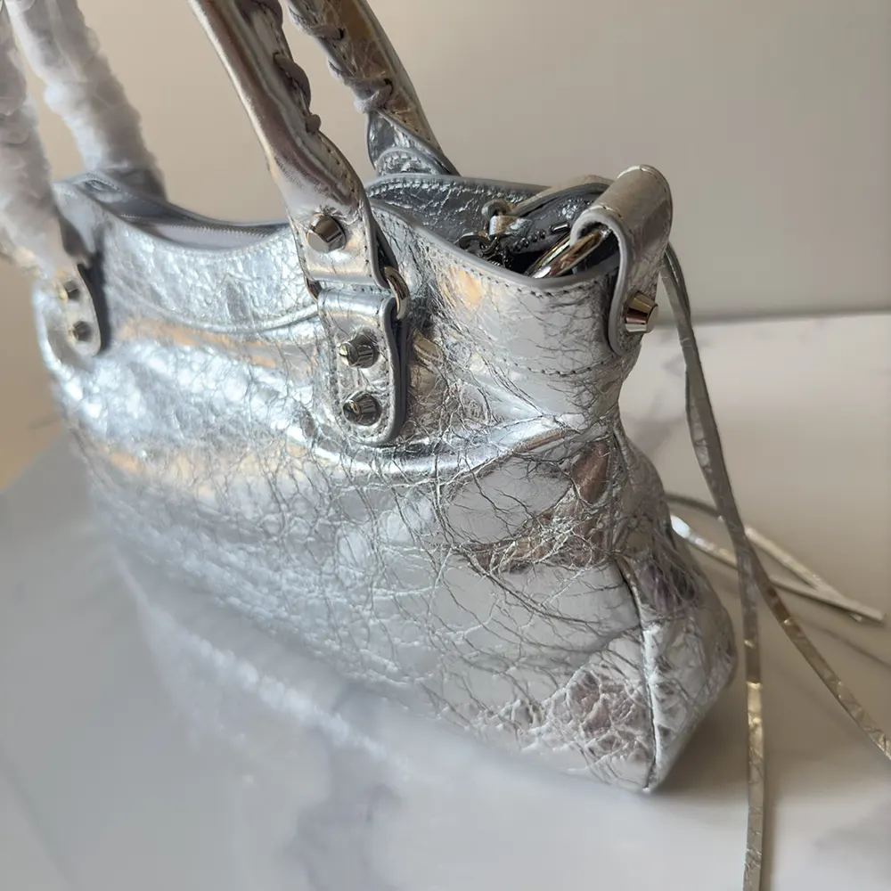 Balenciaga Women Le City First Bag In Silver Metallized Arena Lambskin - image 8