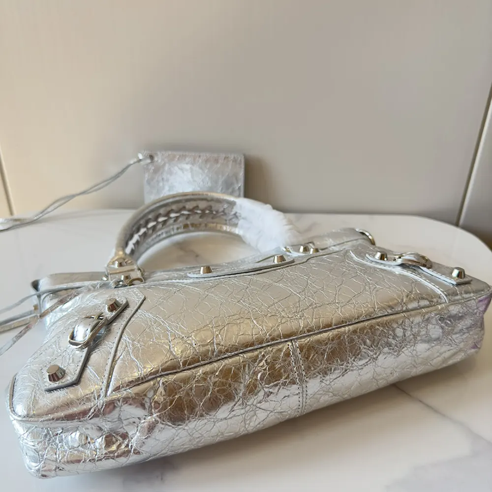 Balenciaga Women Le City First Bag In Silver Metallized Arena Lambskin - image 4