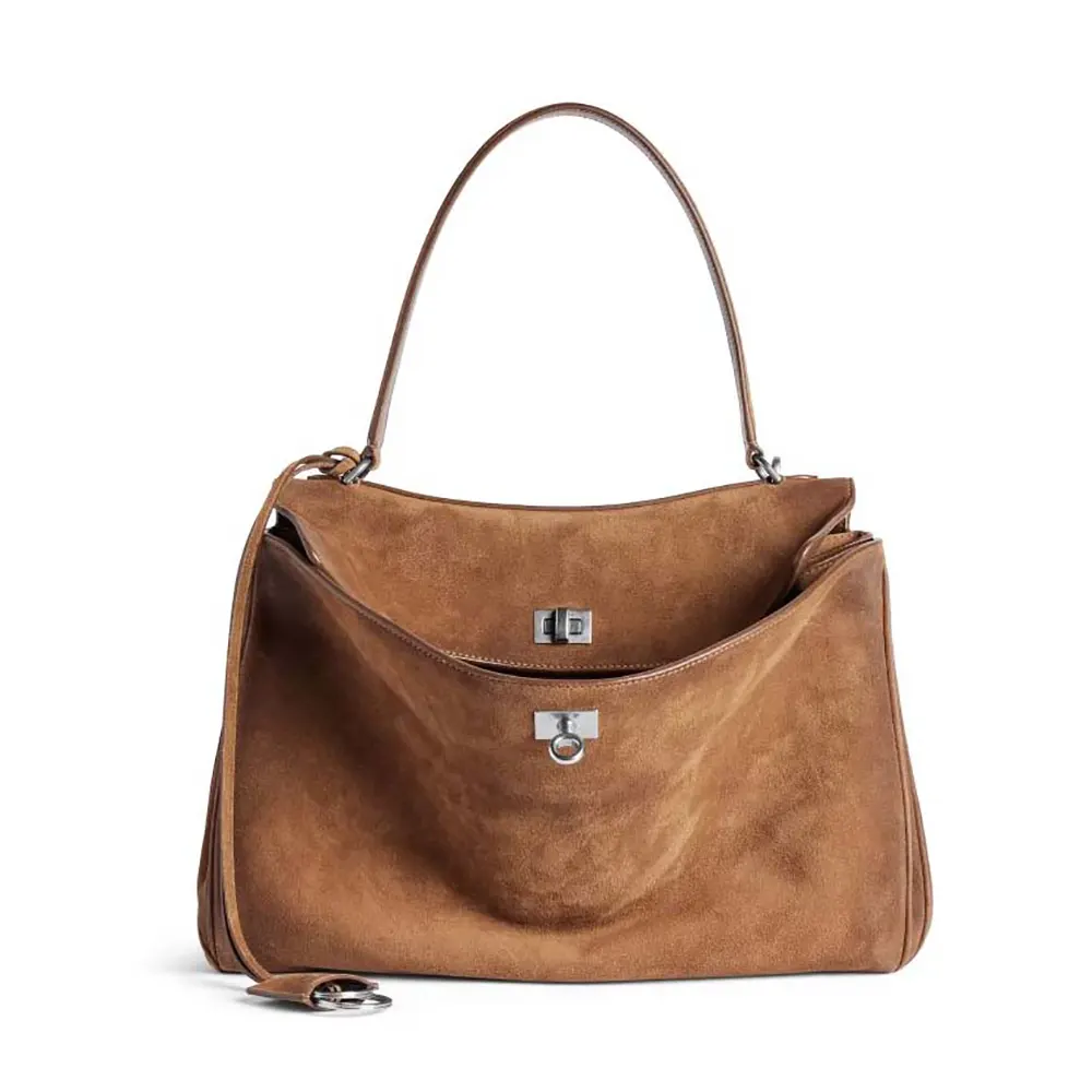 Front view of Balenciaga Women Rodeo Handbag Medium In Camel-Brown