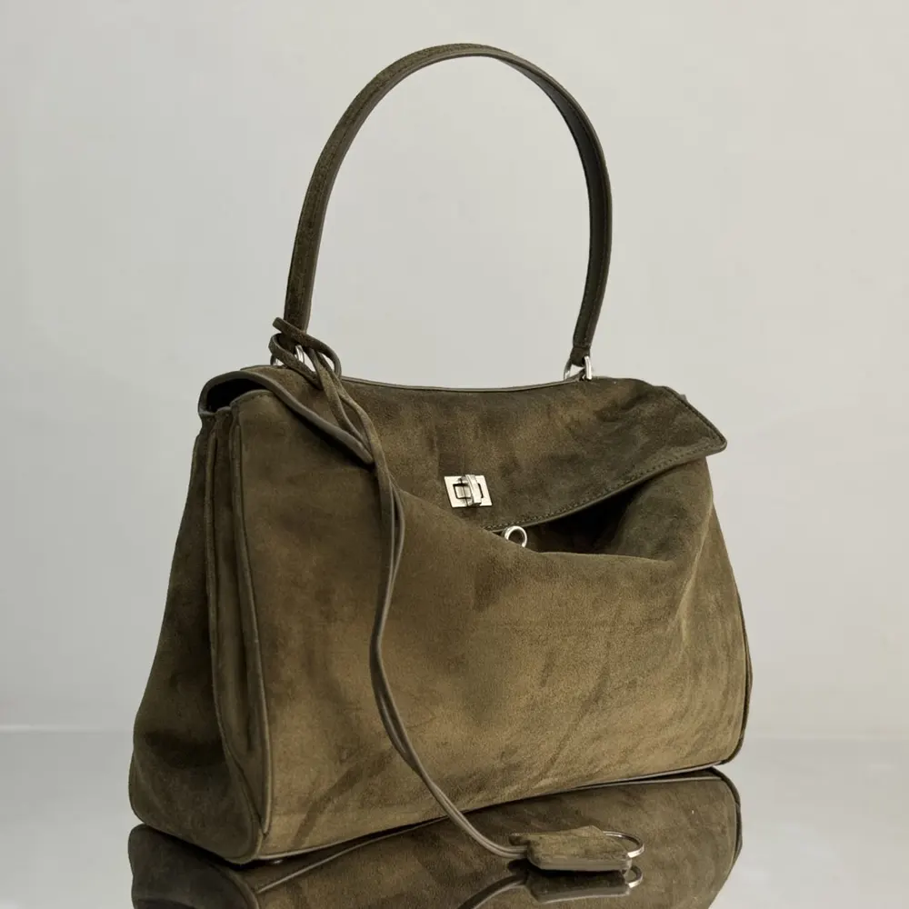 Balenciaga Women Rodeo Handbag Medium In Khaki Waxed Suede Calfskin And Smooth Calfskin - image 4