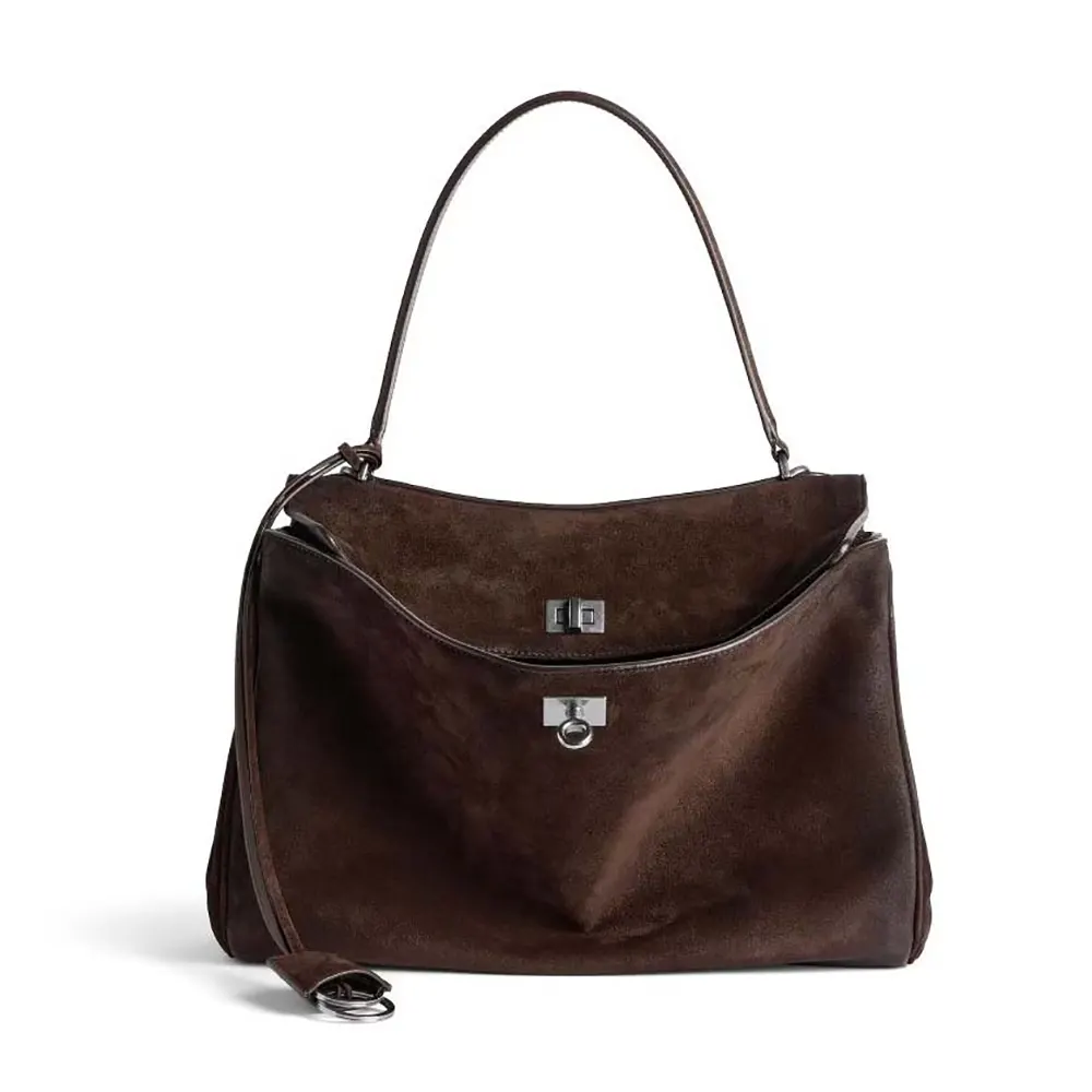 Front view of Balenciaga Women Rodeo Handbag Medium In Light Espresso