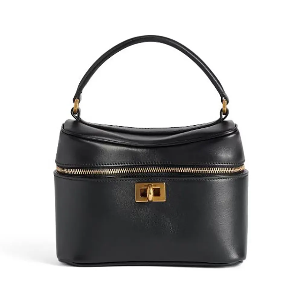 Front view of Balenciaga Women Rodeo Vanity in black calfskin