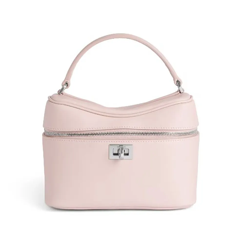 Front view of Balenciaga Women Rodeo Vanity In Suede Pink Smooth Calfskin bag
