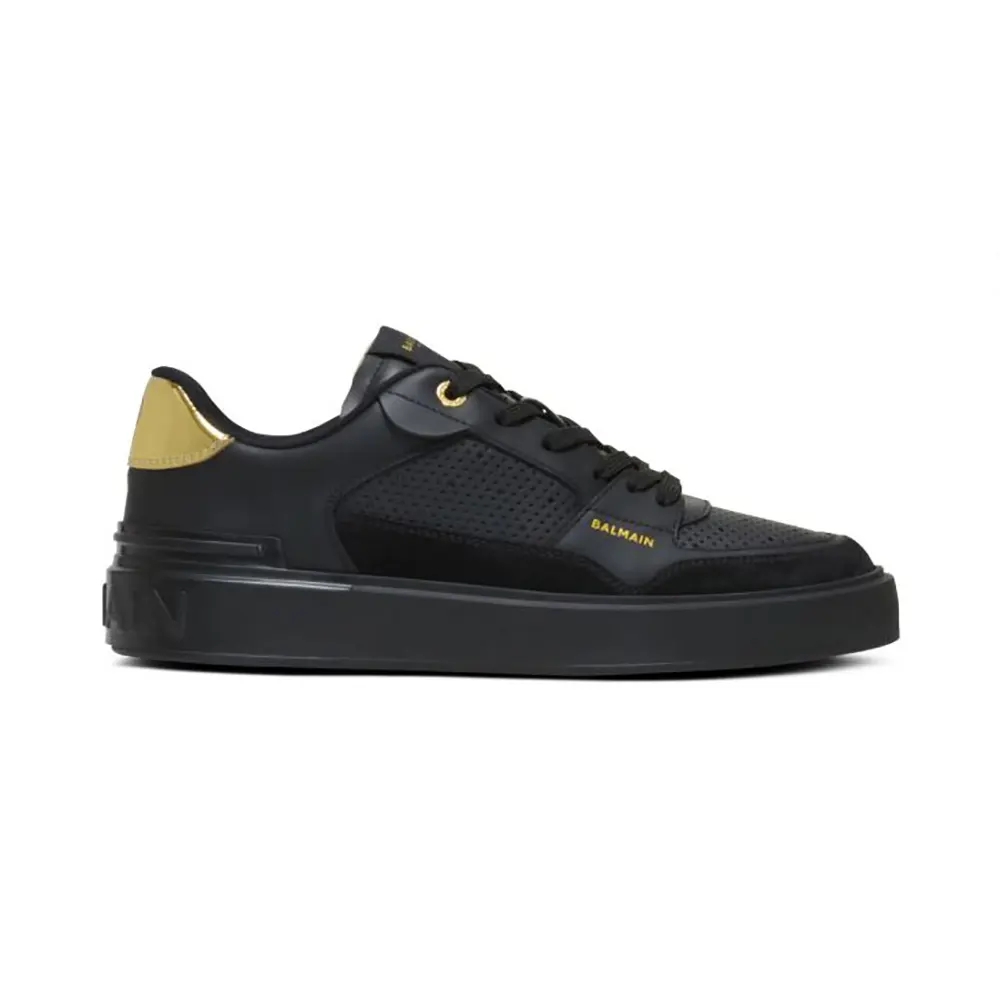Side view of Balmain Unisex B Court Trainers in calfskin black