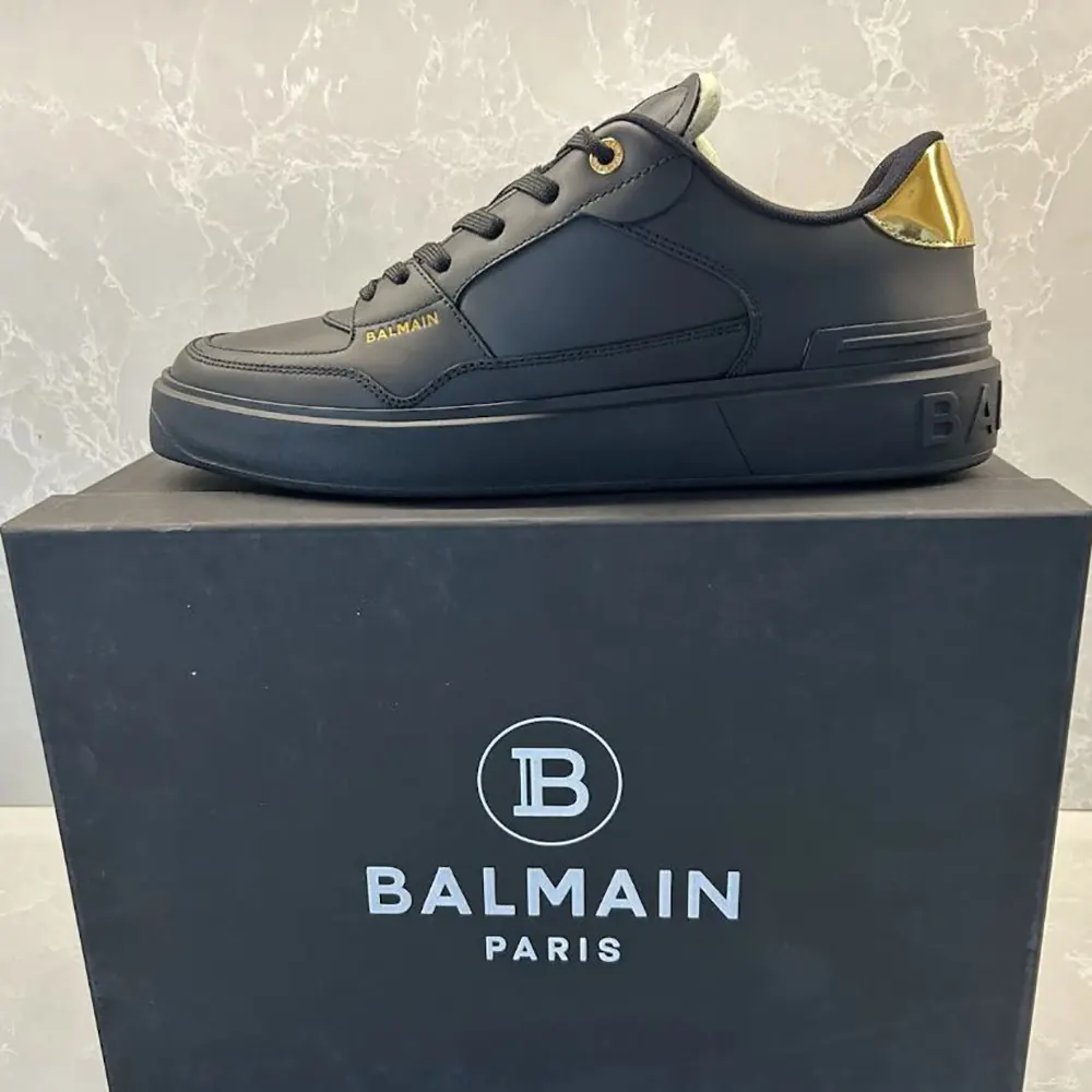 Top-down view showing lace-up detail on Balmain B Court Trainers