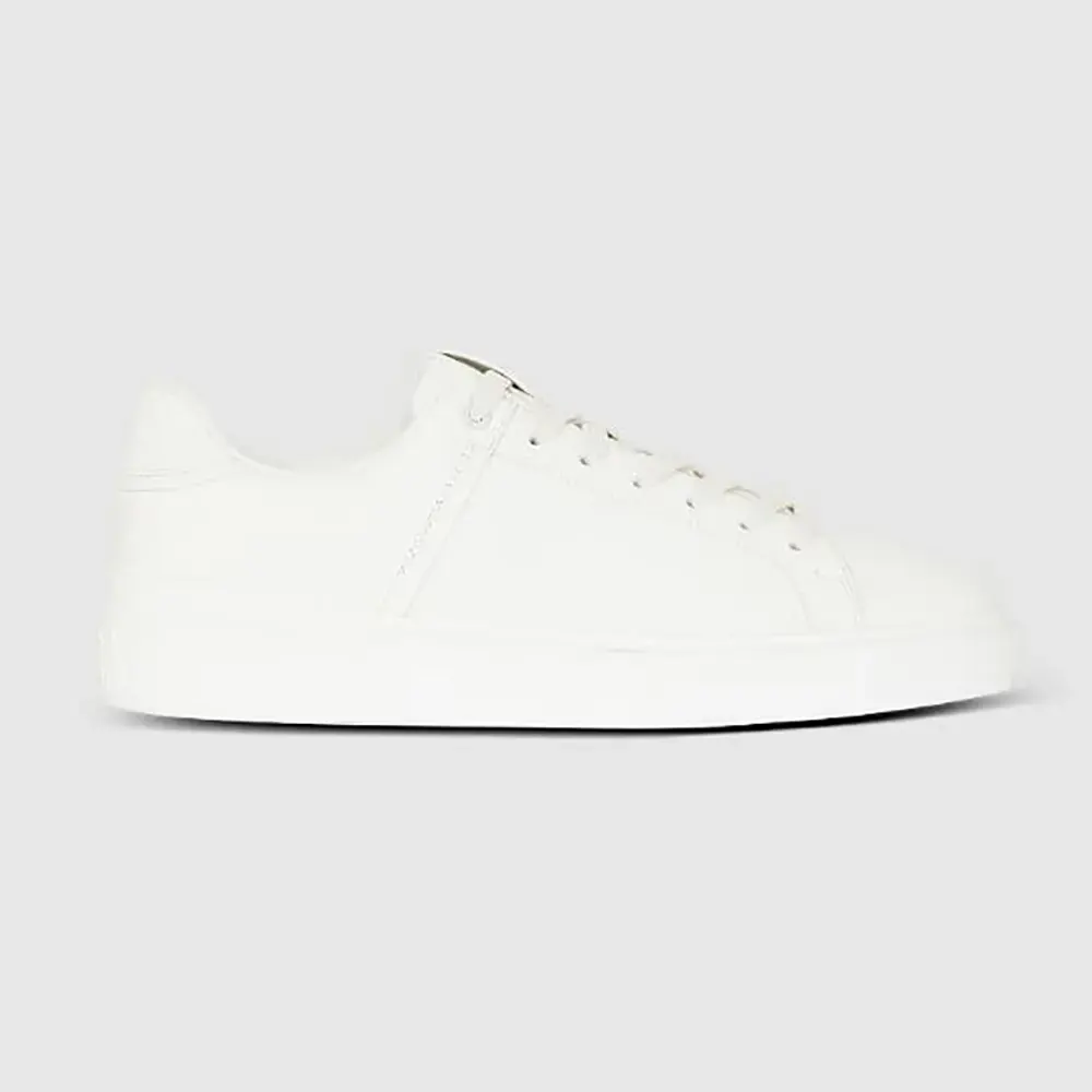 Side view of Balmain Unisex B Court Trainers in Calfskin-White