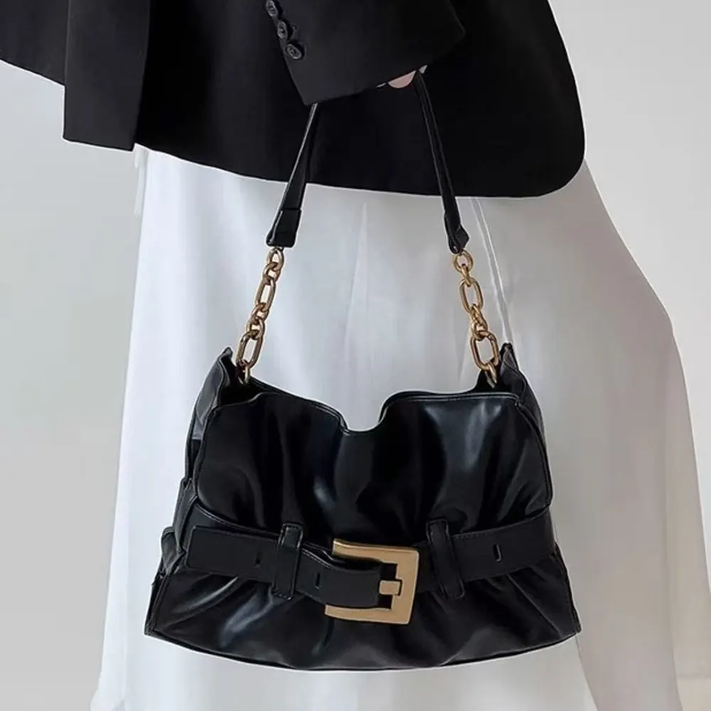 Close-up of gold-tone hardware on Balmain Women Black Medium Anthem Bag Calfskin