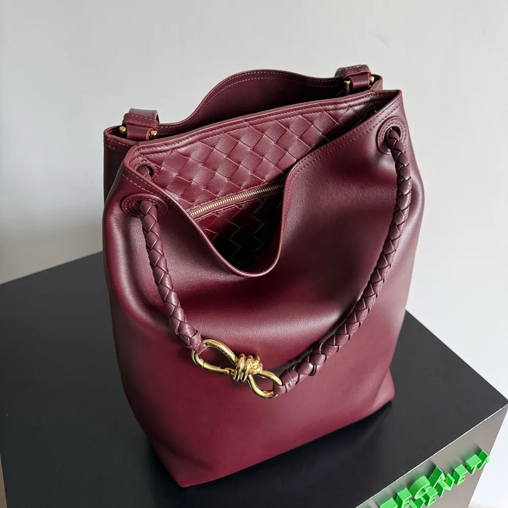 Bottega Veneta Women Andiamo Bucket in Silky Calf Leather-Maroon - image 5
