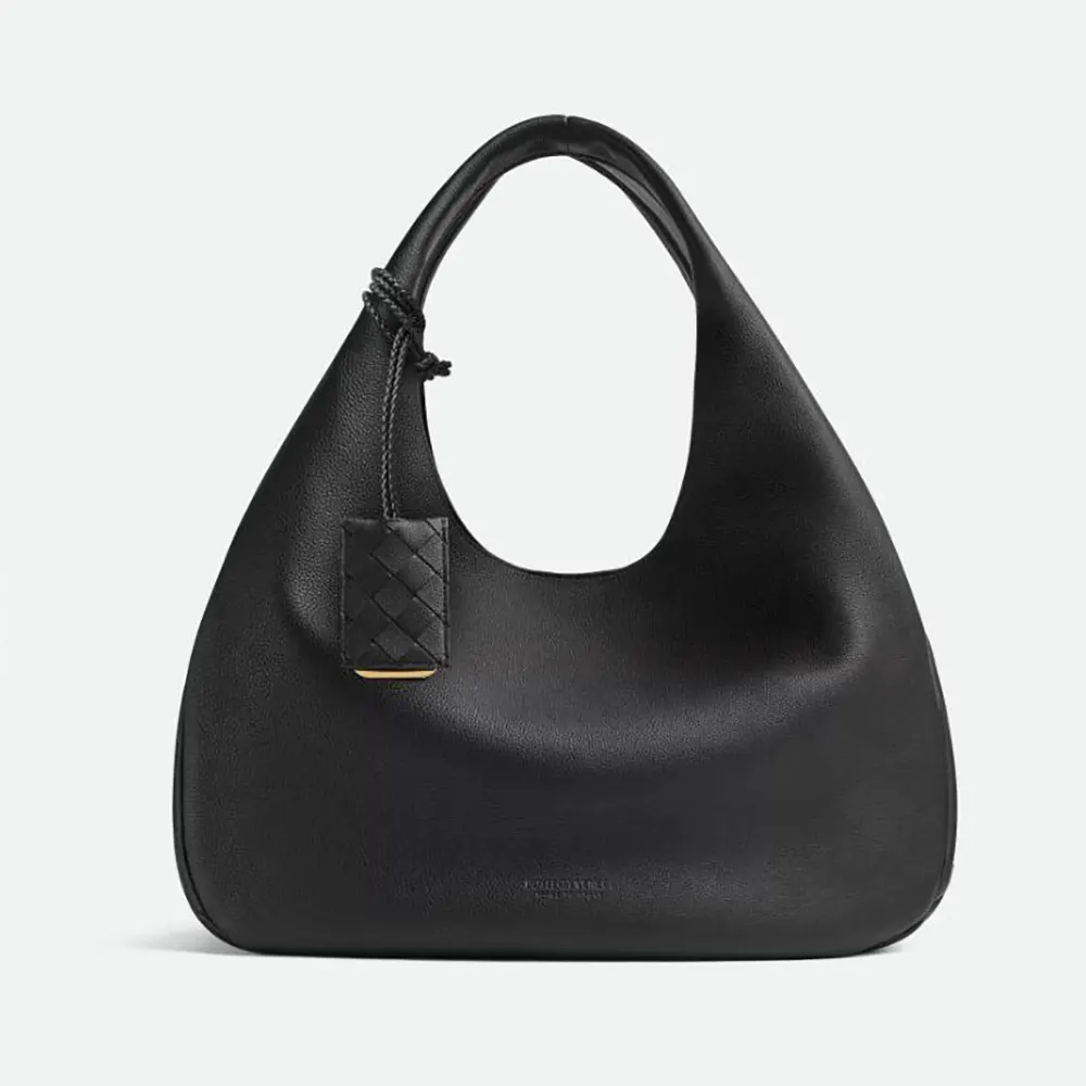 Front view of Bottega Veneta Women Large Campana-Black handbag