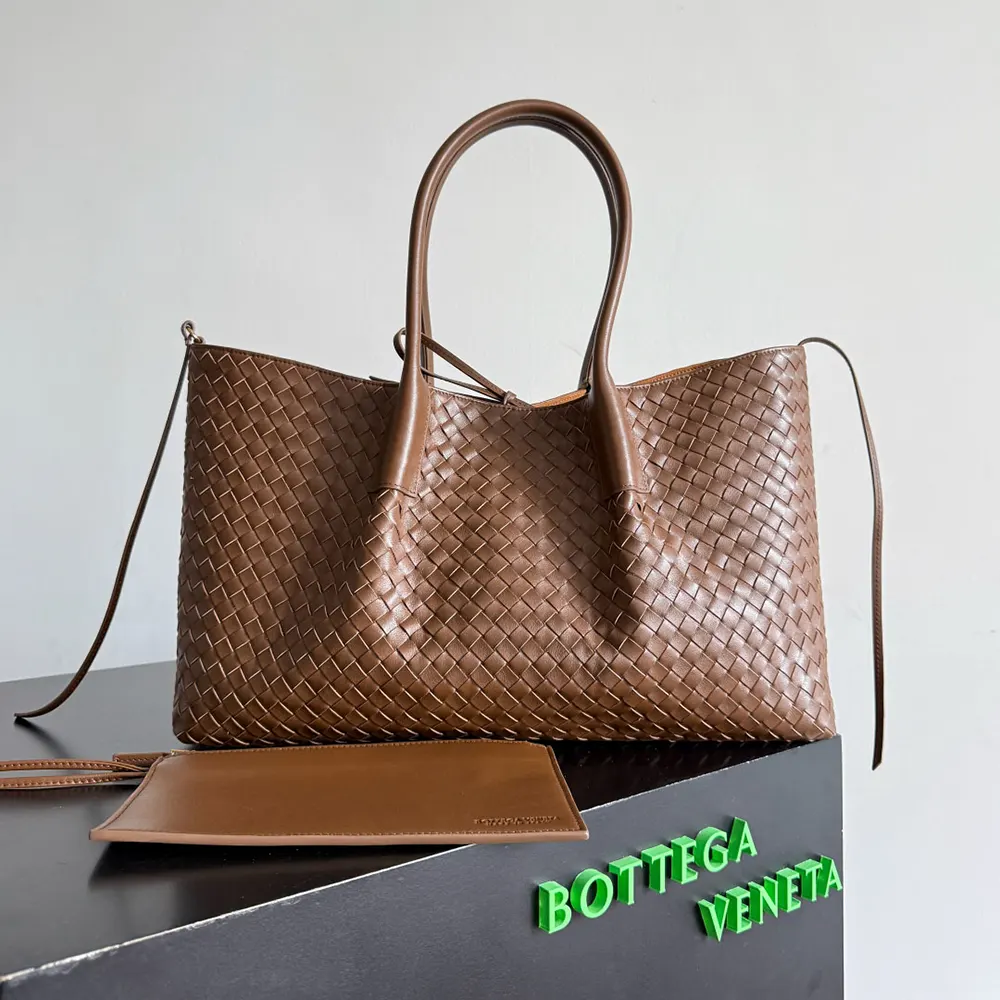 Close-up of Intrecciato woven detail on Bottega Veneta Pinacoteca shoulder bag