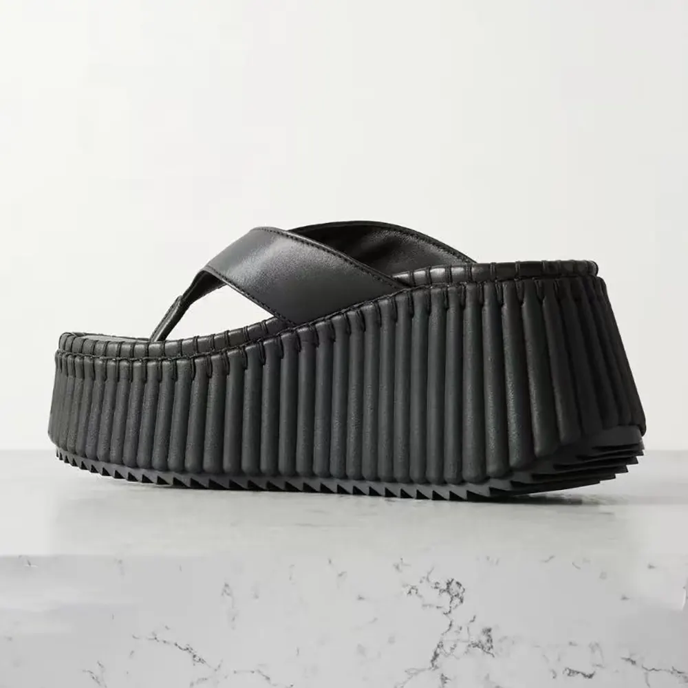 Top view of Chloe Women Nama Wedge Slide-Black highlighting open toe design