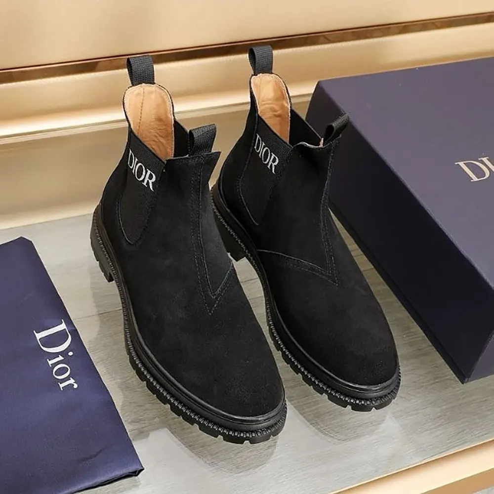 Close-up of lace and stitching on Dior Men D-Town Ankle Boot