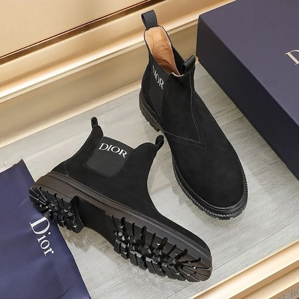 Top-down view of sleek black Dior Men D-Town Ankle Boot