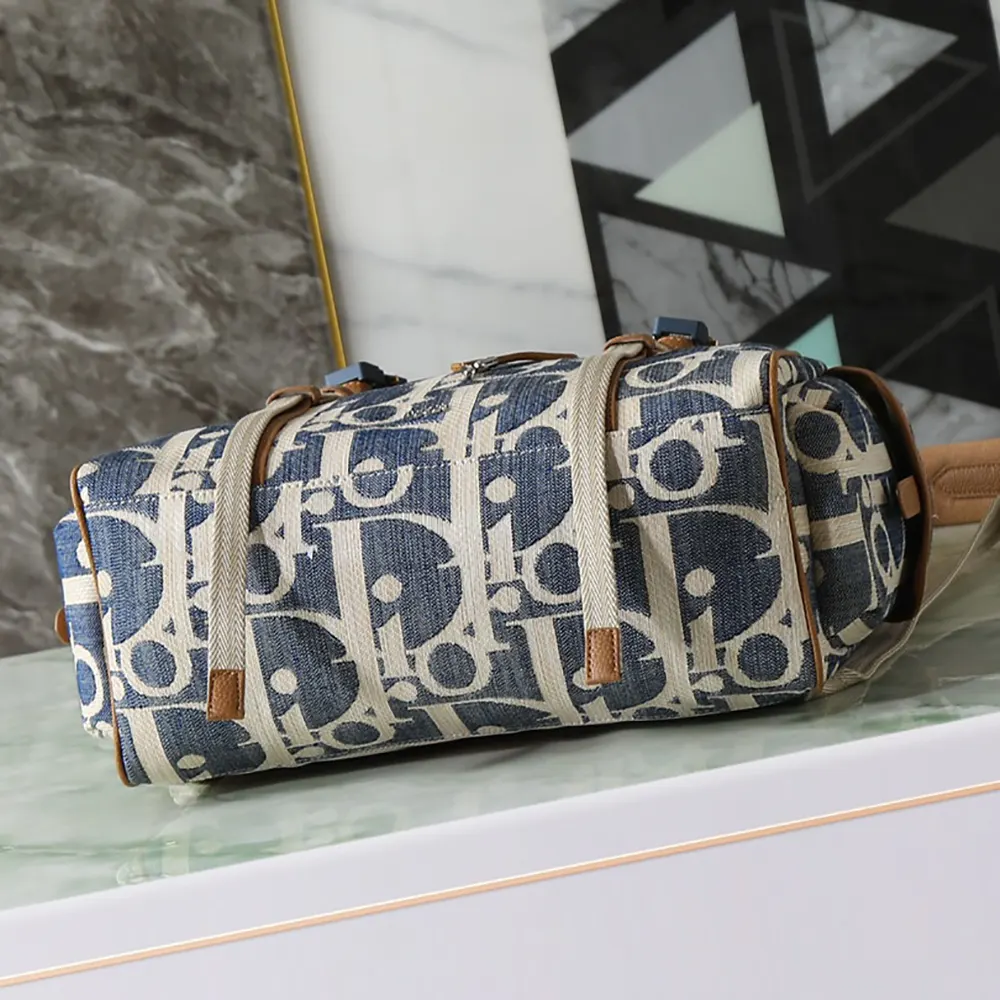 Dior Men Hit the Road Backpack with Flap Blue and Beige Raffia-Effect Dior Oblique Denim - image 5