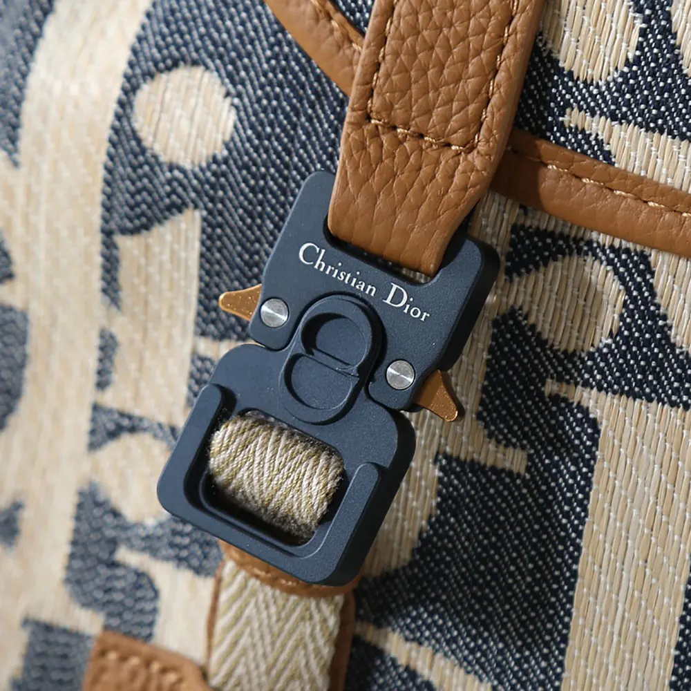 Dior Men Hit the Road Backpack with Flap Blue and Beige Raffia-Effect Dior Oblique Denim - image 7