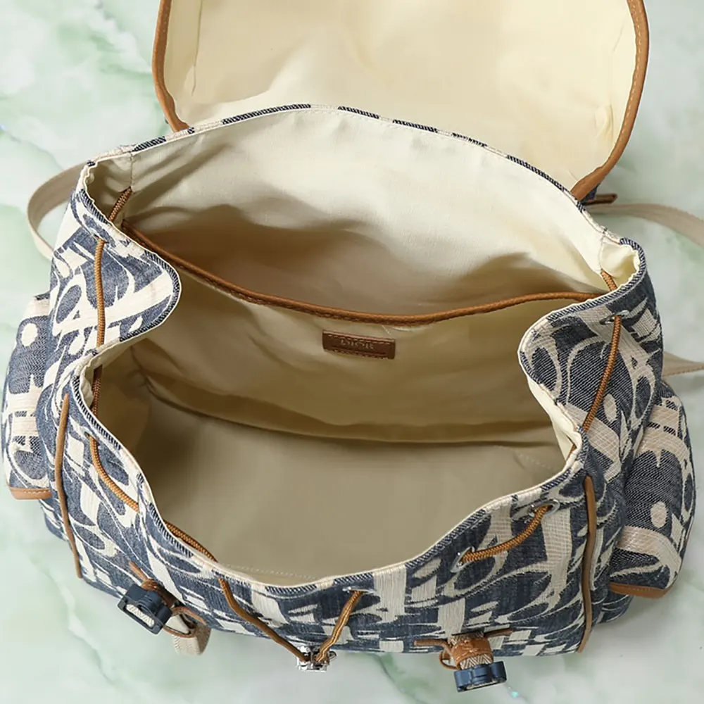 Dior Men Hit the Road Backpack with Flap Blue and Beige Raffia-Effect Dior Oblique Denim - image 6