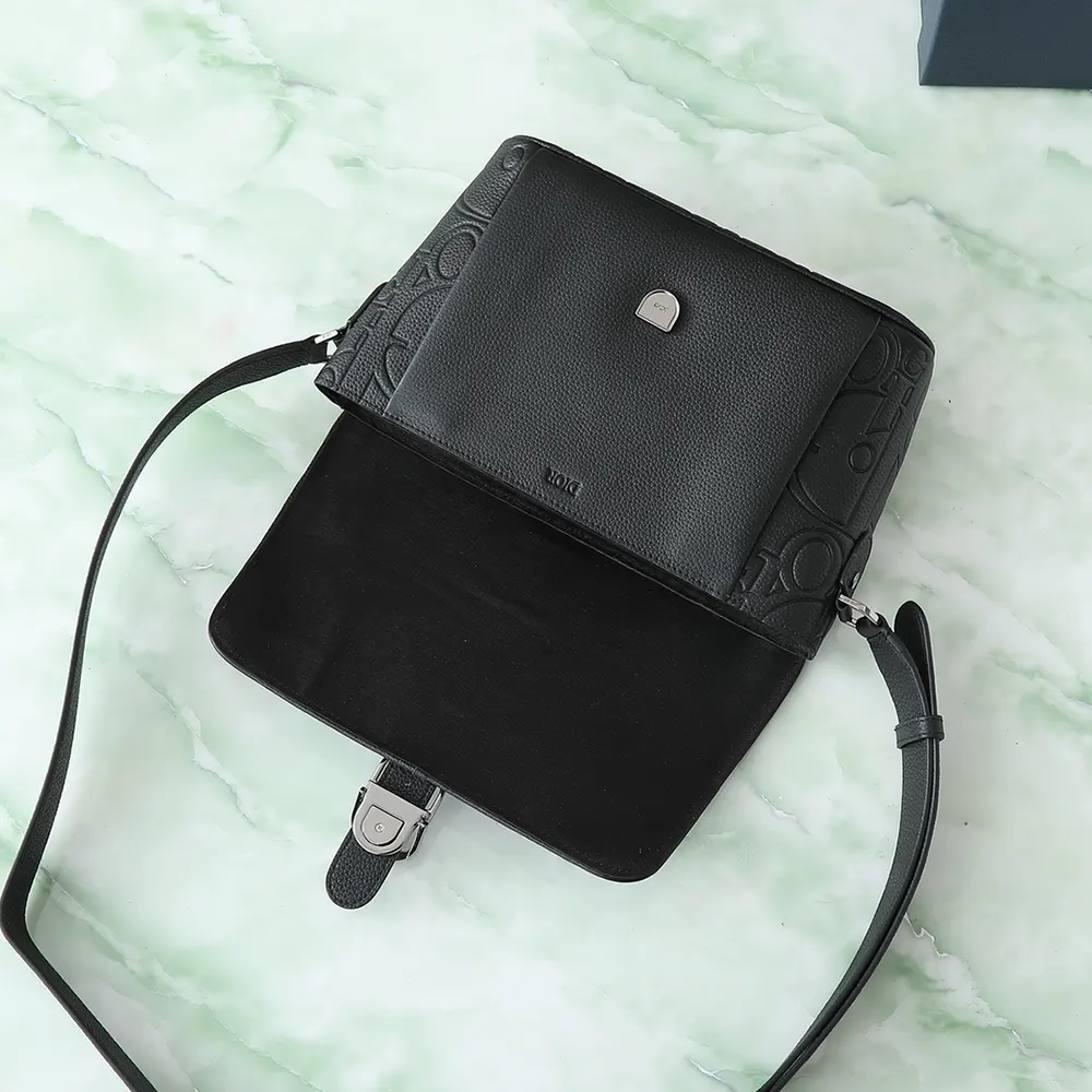 Dior Men Medium Dior Daily Messenger Bag with Flap Black Dior Gravity Leather - image 6