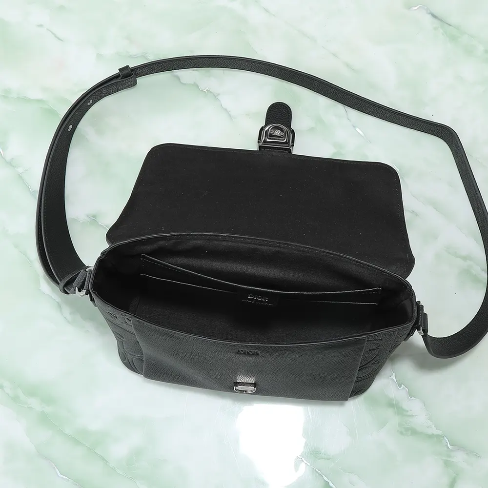 Dior Men Medium Dior Daily Messenger Bag with Flap Black Dior Gravity Leather - image 7