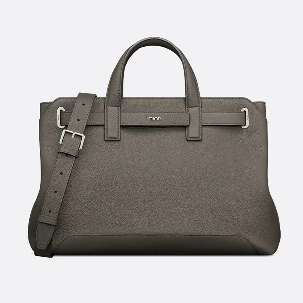 Front view of Dior Men Medium Dior Normandie Tote Bag Gray Dior Icons Calfskin