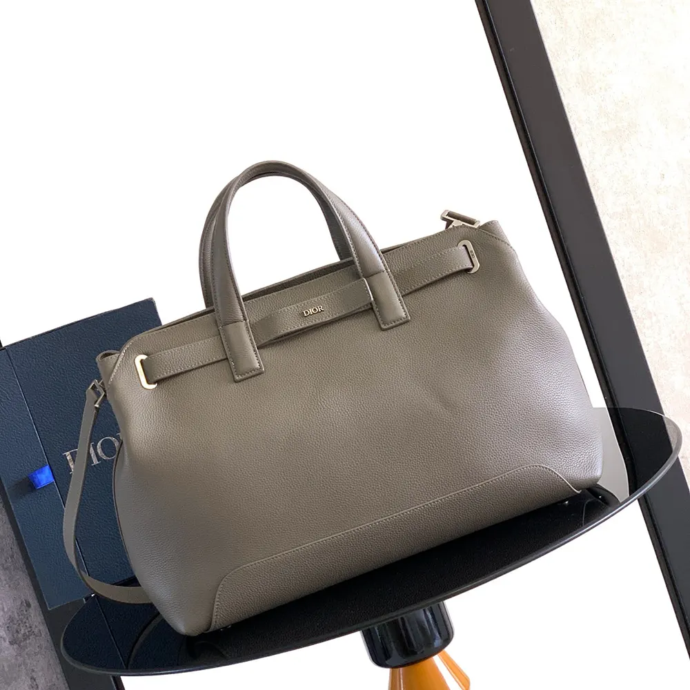 Close-up of gray Dior Icons calfskin texture and silver hardware