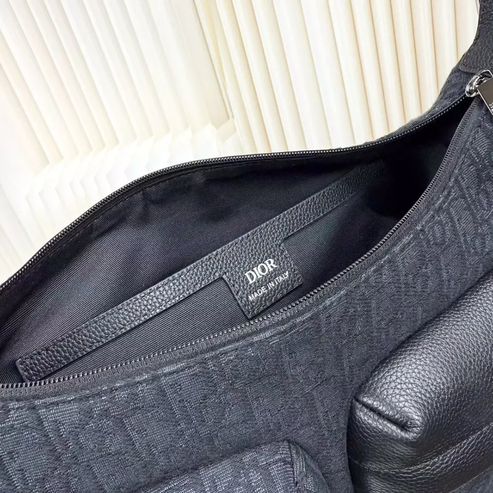 Dior Men Medium Rider Soft Hobo Bag Black Dior Oblique Jacquard and Black Grained Calfskin - image 6