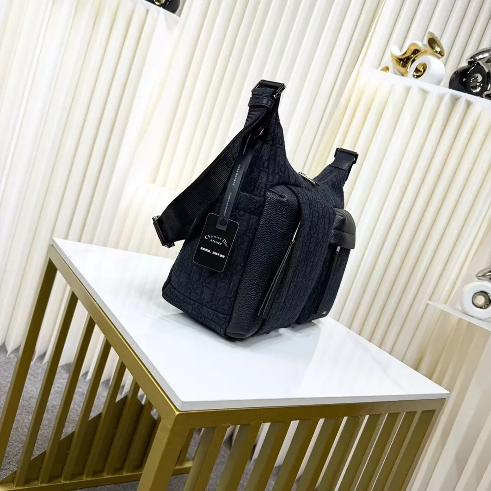 Dior Men Medium Rider Soft Hobo Bag Black Dior Oblique Jacquard and Black Grained Calfskin - image 4
