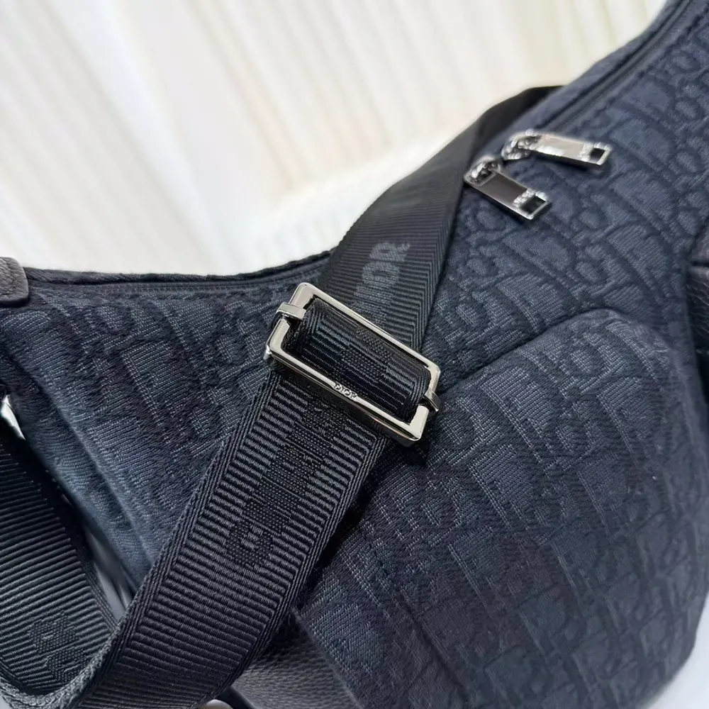 Dior Men Medium Rider Soft Hobo Bag Black Dior Oblique Jacquard and Black Grained Calfskin - image 10