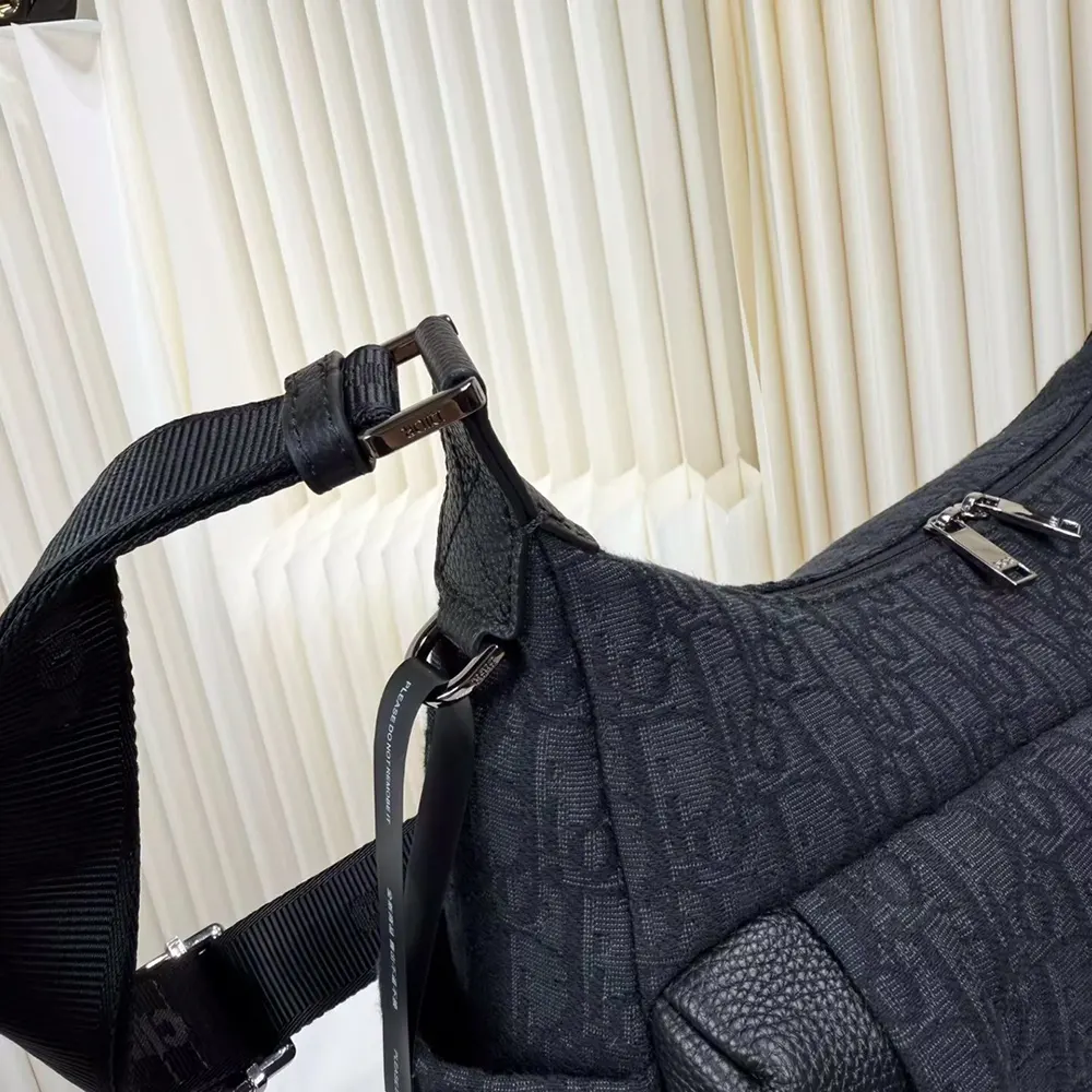 Dior Men Medium Rider Soft Hobo Bag Black Dior Oblique Jacquard and Black Grained Calfskin - image 8