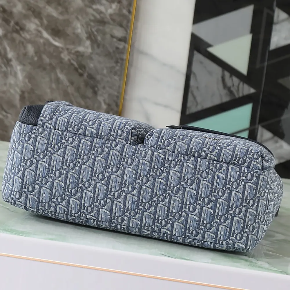 Dior Men Medium Rider Soft Hobo Bag Blue Dior Oblique Jacquard and Blue Grained Calfskin - image 5